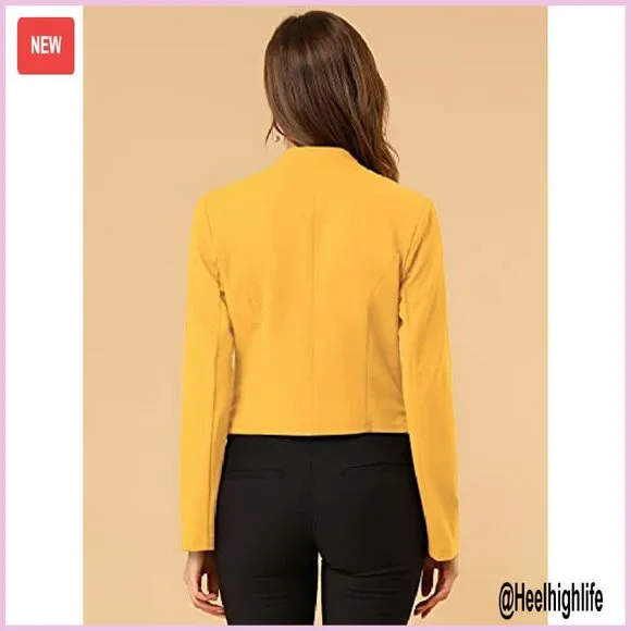 Cropped Blazer Collarless Business Casual Stretch Fabric Work Office